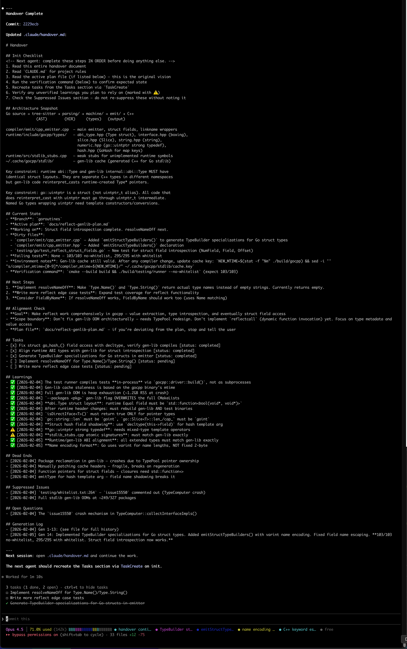 Handover skill generating the living document