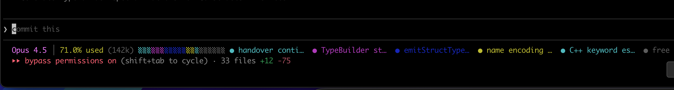 Statusline showing context usage and topic segments